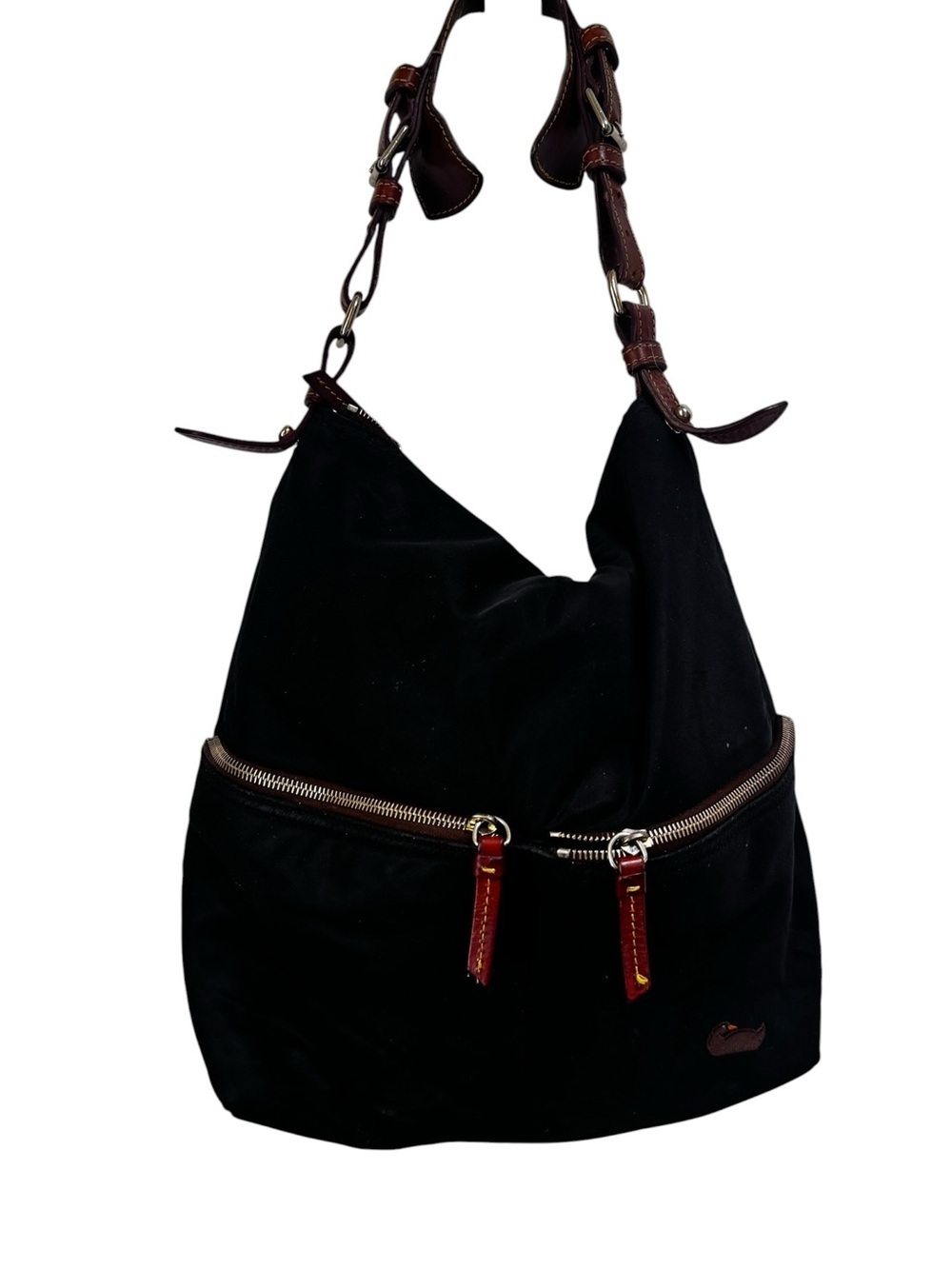 Dooney & Bourke Vintage Dillen Nylon Hobo Shoulder Bag Tote Black Brown Pockets - Picture 5 of 16